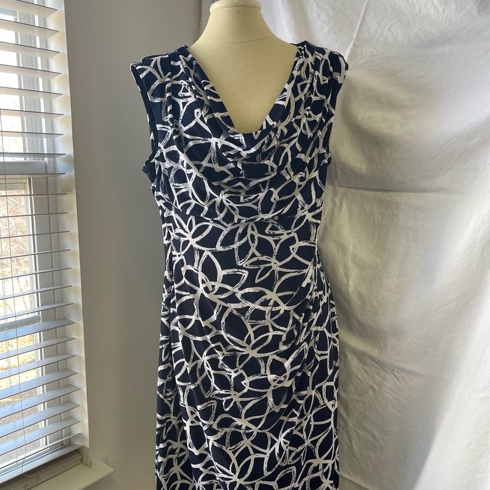 Anne Klein Navy and White Midi Dress